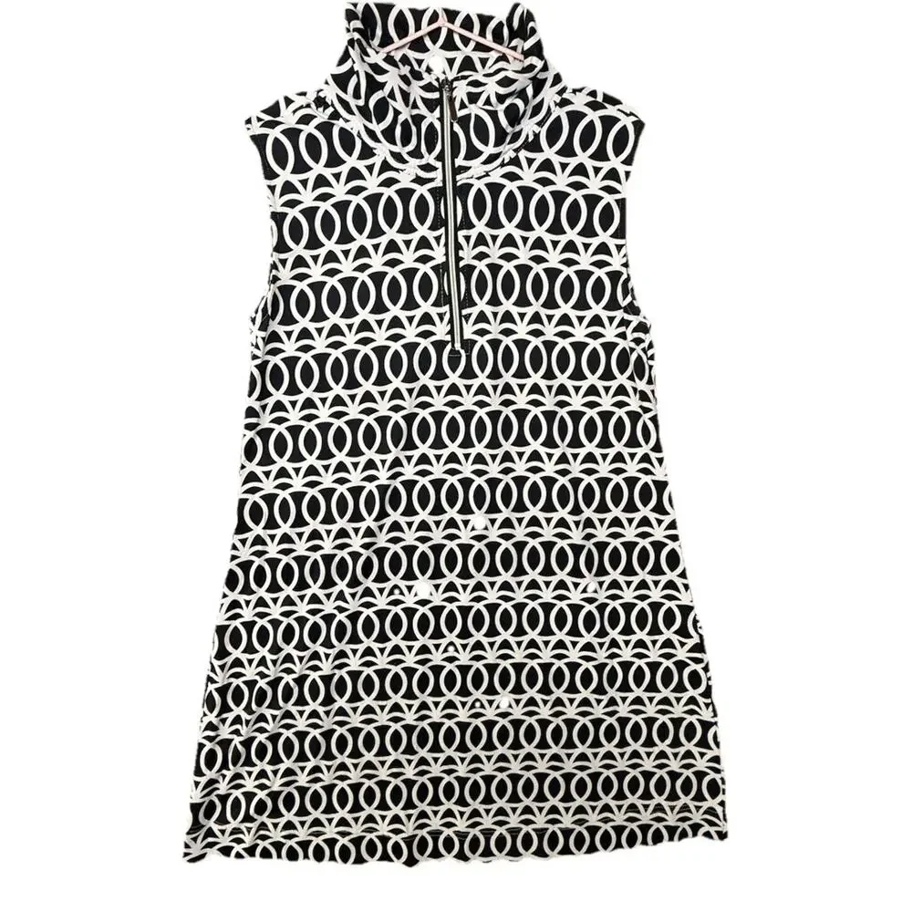 Lulu B Dress Womens XL Geometric 3/4 Zip Black White Stretch Knee Length - Picture 3 of 7